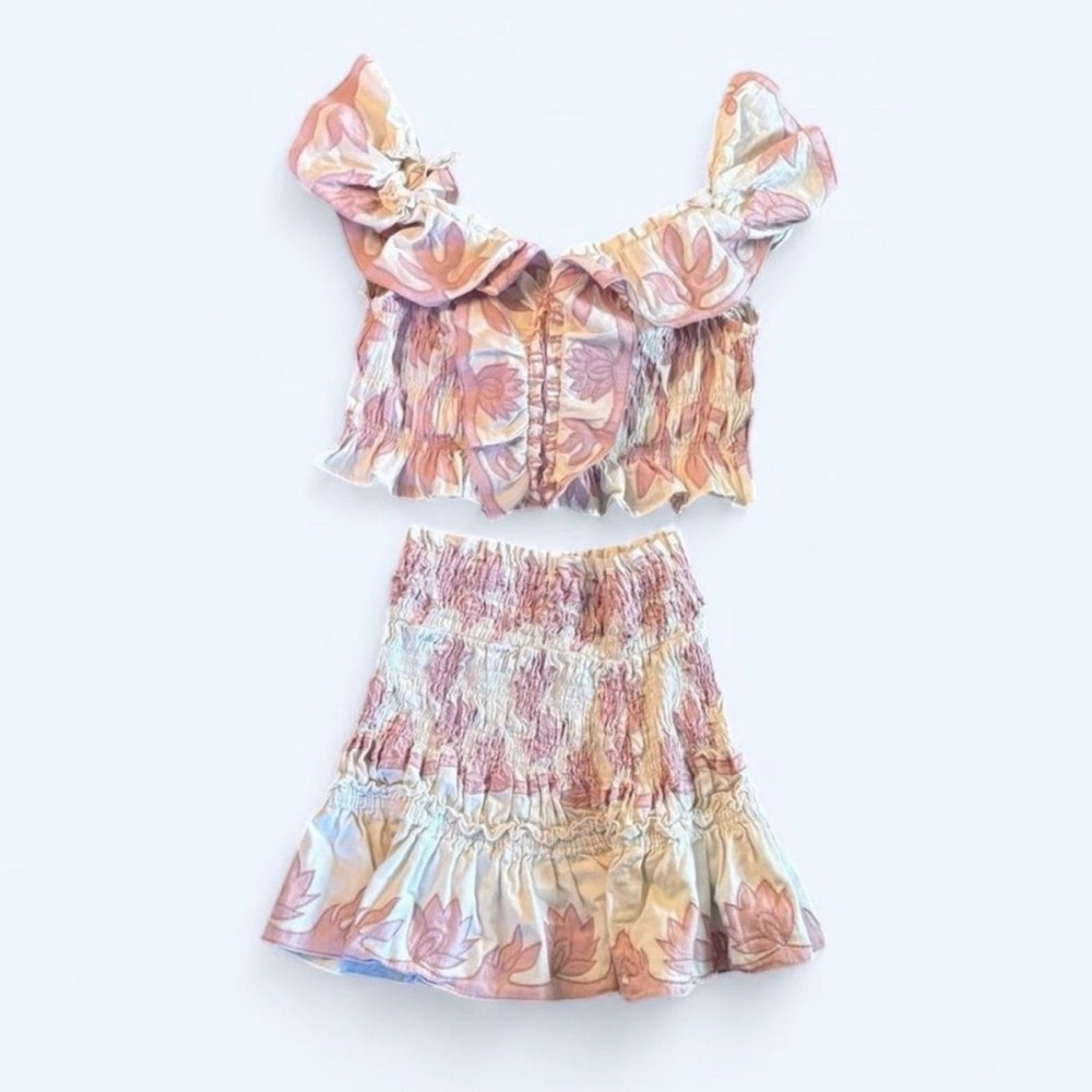 Free People x Llani Floral Two-Piece Dress set in Pink and Cream